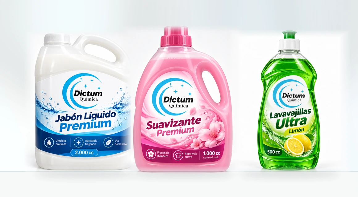 Presentación ilustrativa de productos de limpieza Dictum Química
